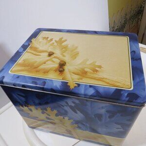 Blue leaf Embossed Metal tin box with lid Easy Open Limited ed. yr 2000 LARGE